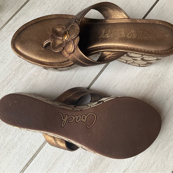 Coach Women's Metallic Bronze Wedge Sandals - Picture 3 of 8